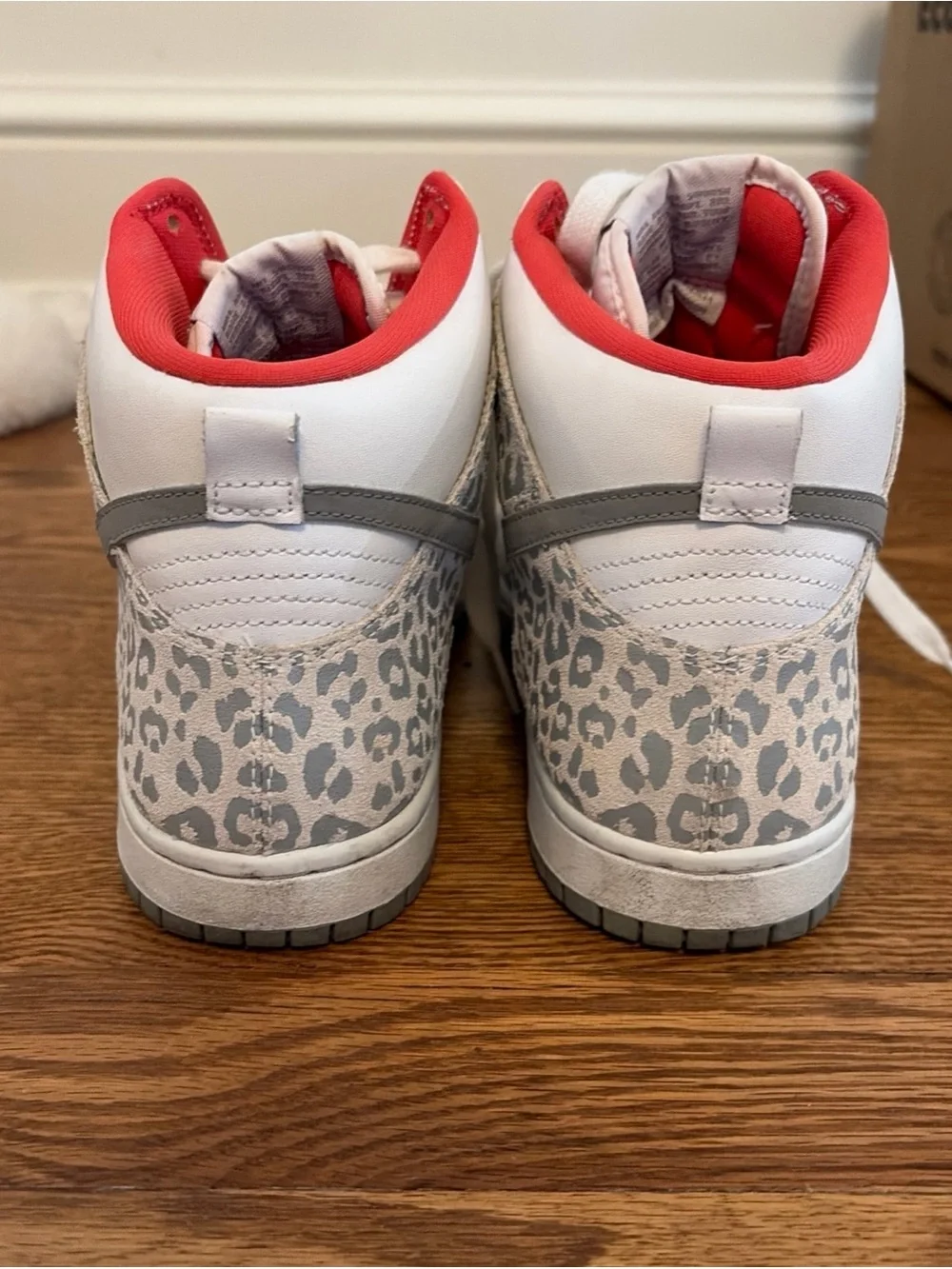 Nike White High-Top Sneakers with Coral Lining and Gray Leopard Accents - Picture 2 of 7